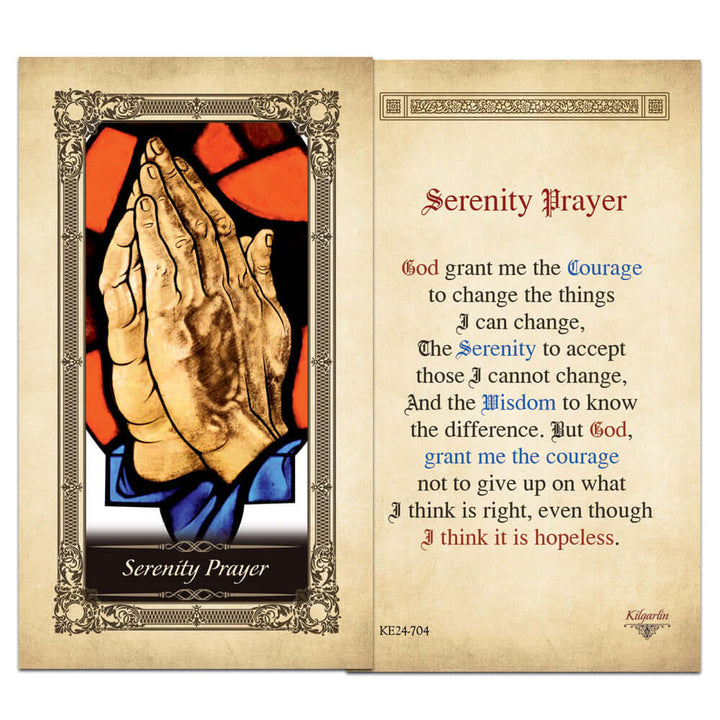 Serenity Prayer Kilgarlin Laminated Prayer Card with prayer for courage, serenity, wisdom, faith, recovery, and difficult life situations.