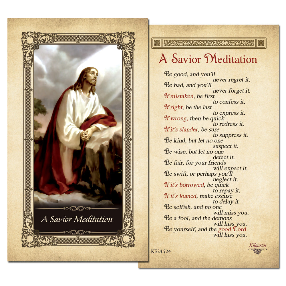 A Savior Meditation Prayer Card back with inspirational Christian meditation and devotional text