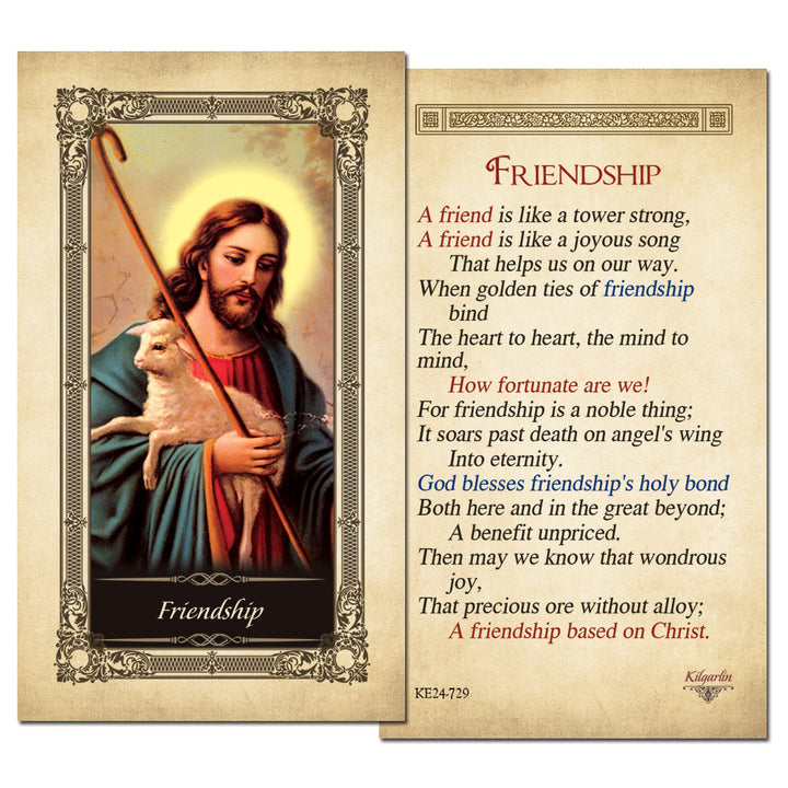 riendship laminated Catholic prayer card with Christian friendship verse