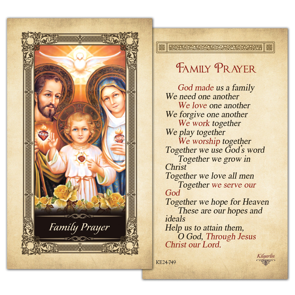 Family Prayer laminated Catholic prayer card with Christian family unity prayer text