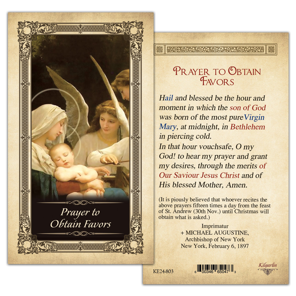 Obtain Favors laminated Catholic prayer card with traditional Advent petition prayer text