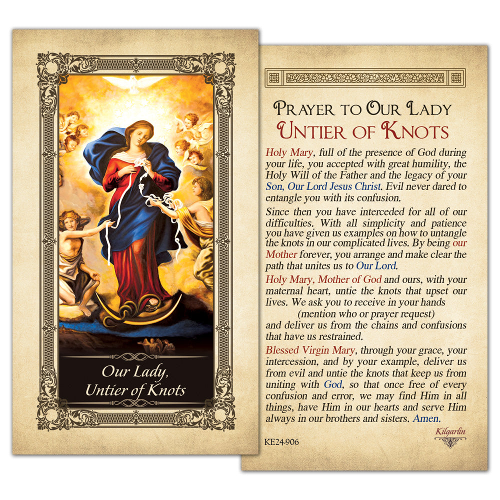Our Lady Undoer of Knots Prayer Card back with Catholic prayer for difficult situations and special intentions