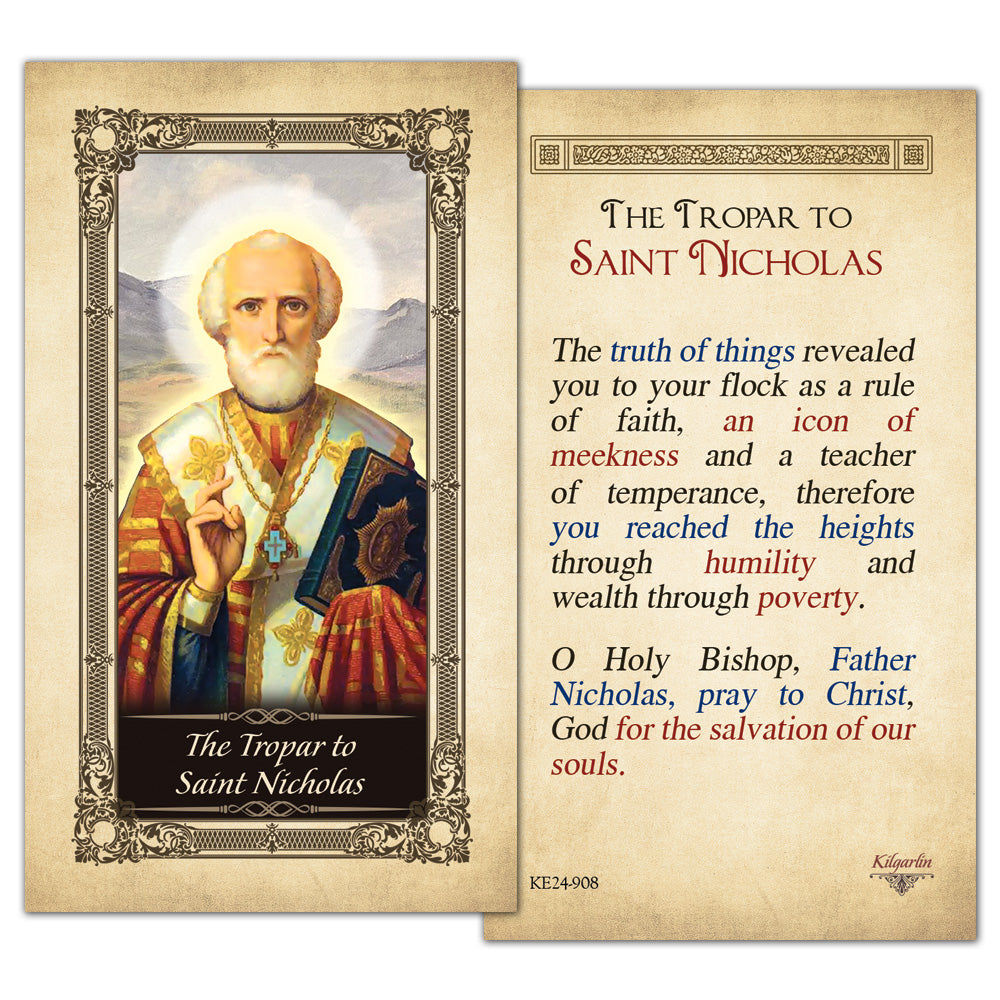 The Tropar to Saint Nicholas prayer card with prayer for faith humility and salvation