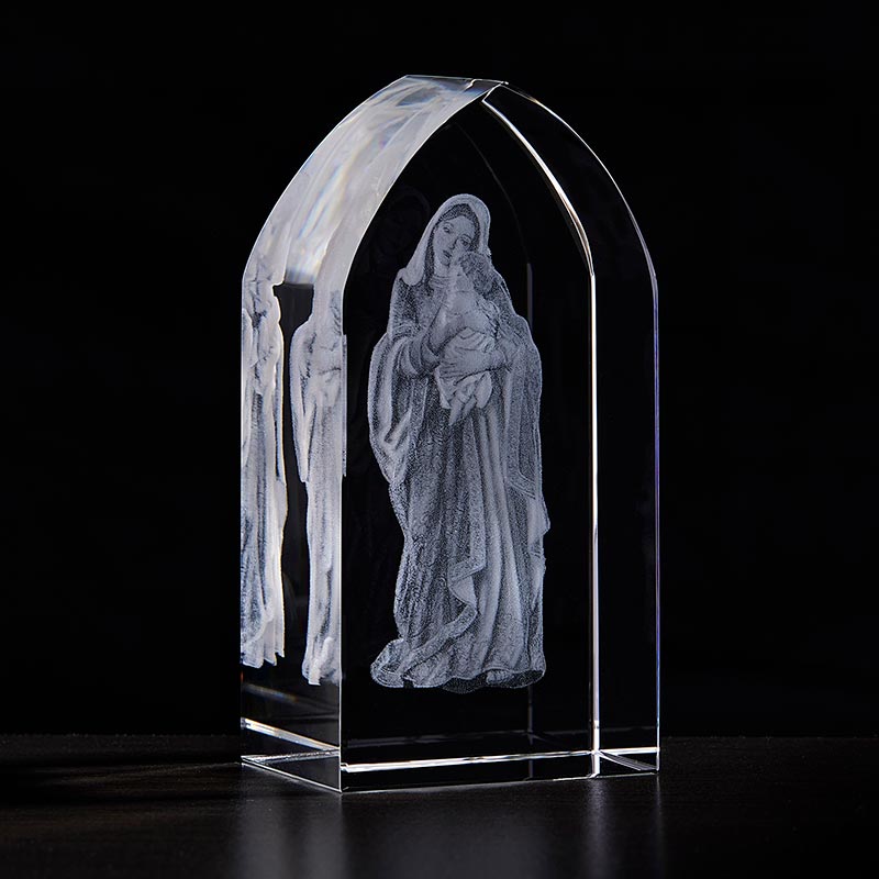 Arched Etched Glass Ave Maria Madonna and Child