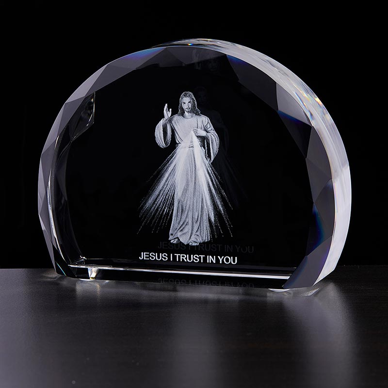 Large Etched Glass "Jesus I Trust In You" Divine Mercy