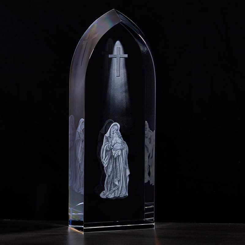 Tall Madonna and Child Etched Glass