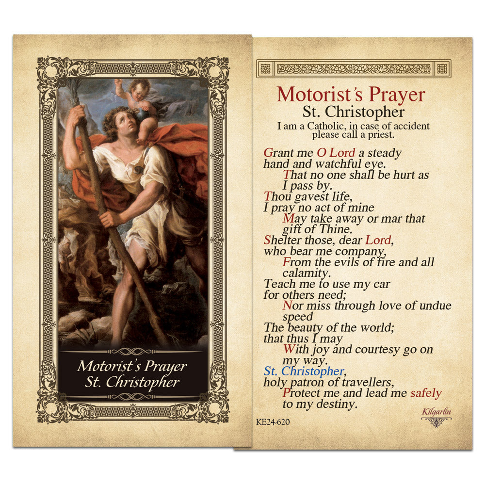 Motorist's Prayer St. Christopher laminated Catholic prayer card with travel prayer