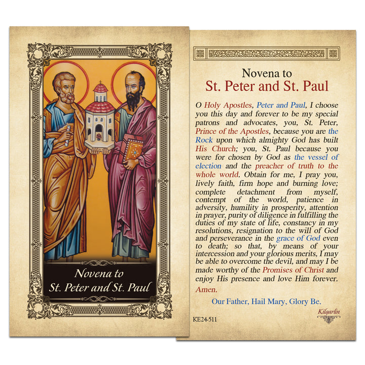 Novena to St. Peter and St. Paul laminated Catholic prayer card with full prayer text