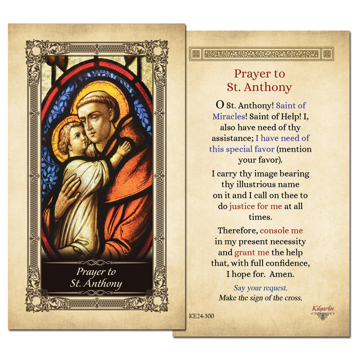 St. Anthony laminated Catholic prayer card with prayer for special favor