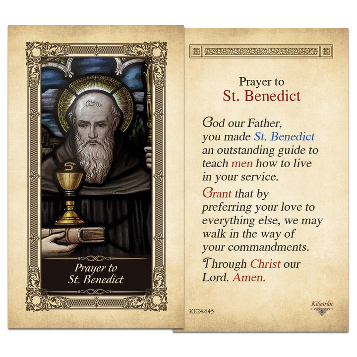 St. Benedict laminated Catholic prayer card with full prayer text