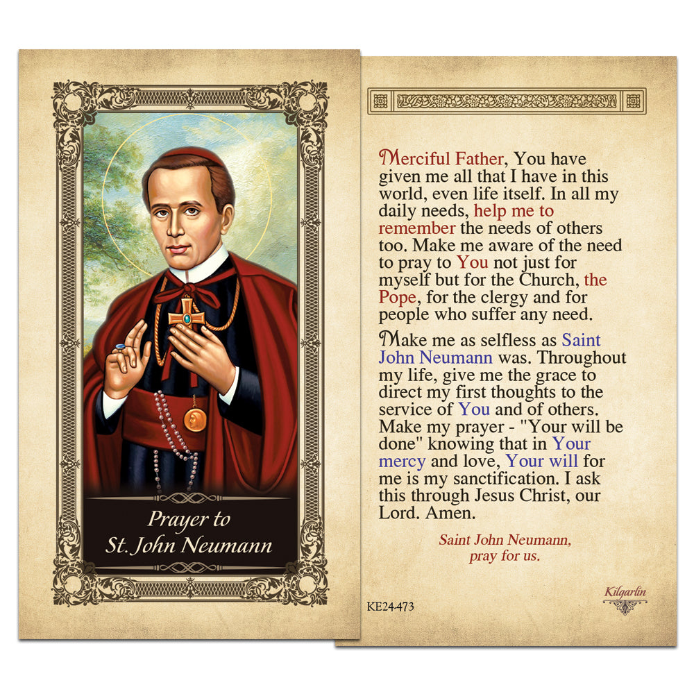 St. John Neumann laminated Catholic prayer card with full prayer text