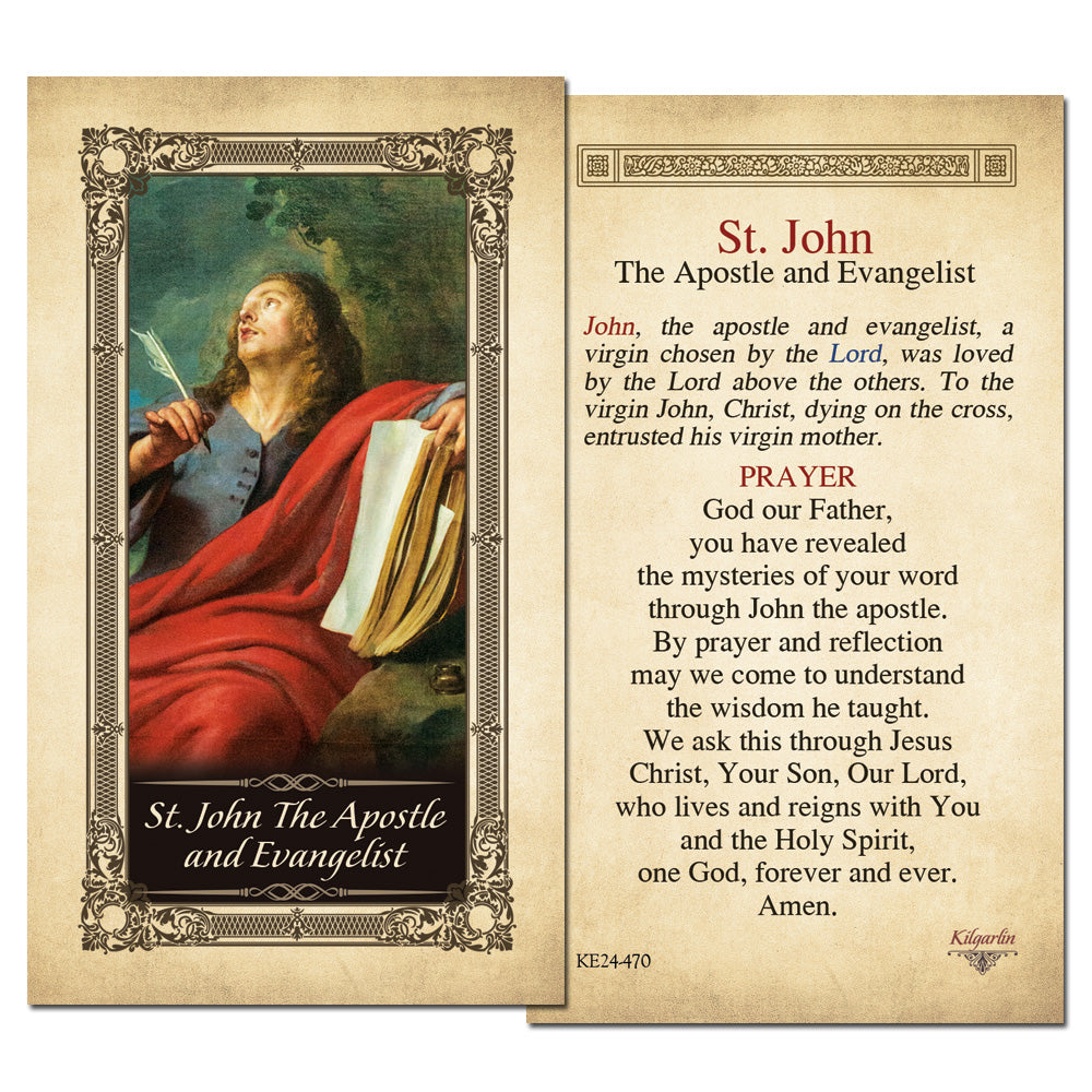 St. John the Apostle and Evangelist laminated Catholic prayer card with full prayer text
