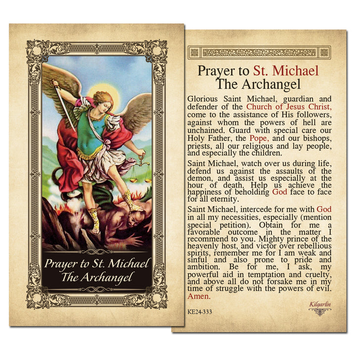 St. Michael the Archangel laminated Catholic prayer card with guardian and defender prayer