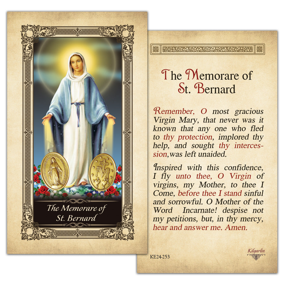 Memorare of St. Bernard laminated Catholic prayer card with full Marian prayer