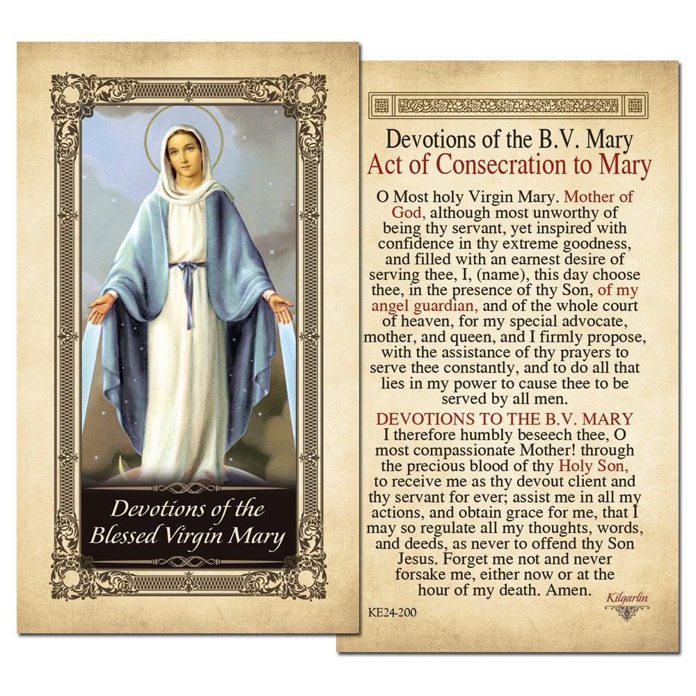 Devotions to the Blessed Virgin Mary Prayer Card back with Act of Consecration to Mary