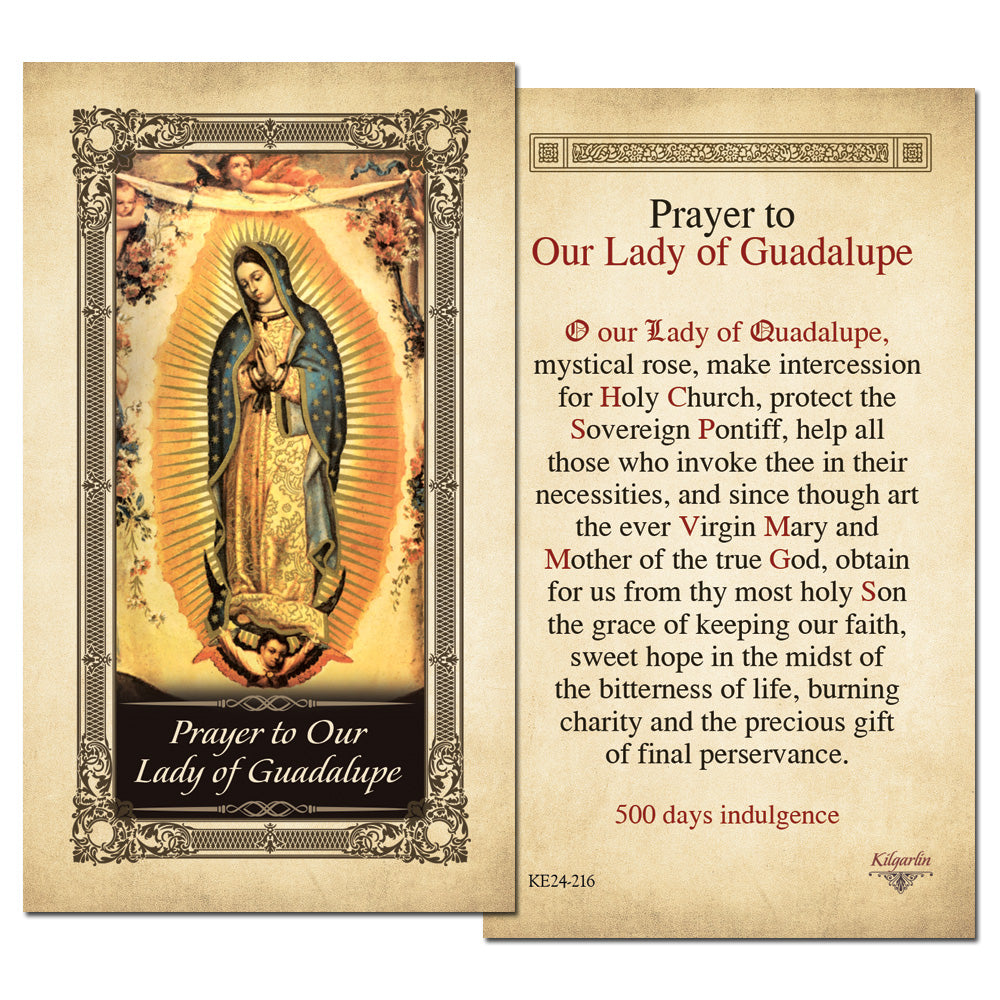 Our Lady of Guadalupe Prayer Card back with Catholic prayer for faith, hope and perseverance