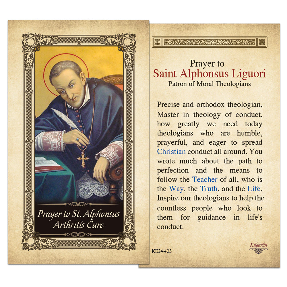 St. Alphonsus Arthritis Cure Prayer Card back with prayer to Saint Alphonsus Liguori and devotional text
