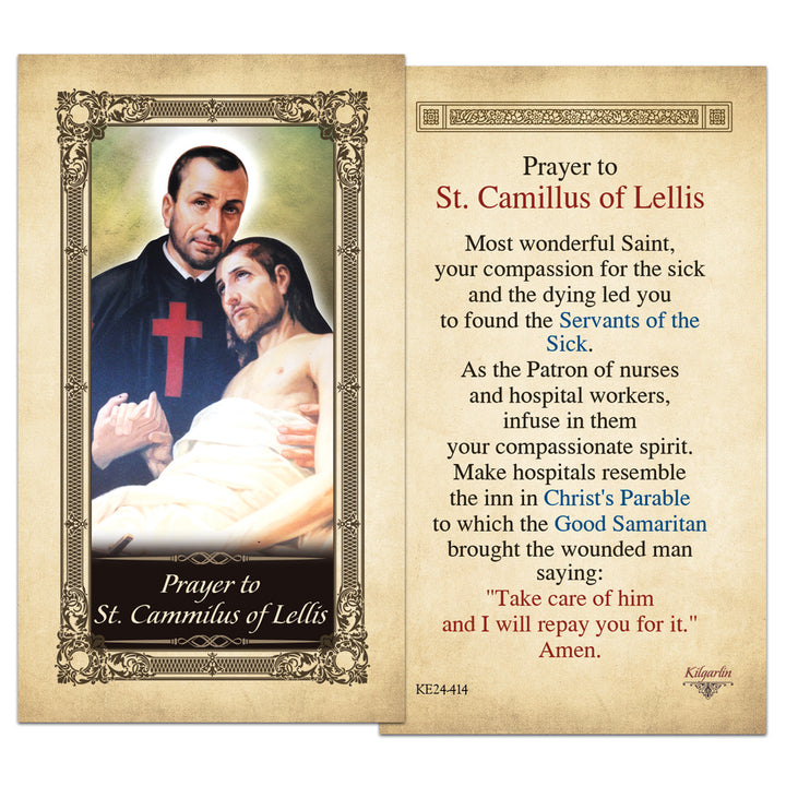 St. Camillus of Lellis Prayer Card back with prayer for nurses, hospital workers and the sick
