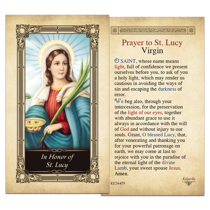 In Honor of St. Lucy Kilgarlin Laminated Prayer Card