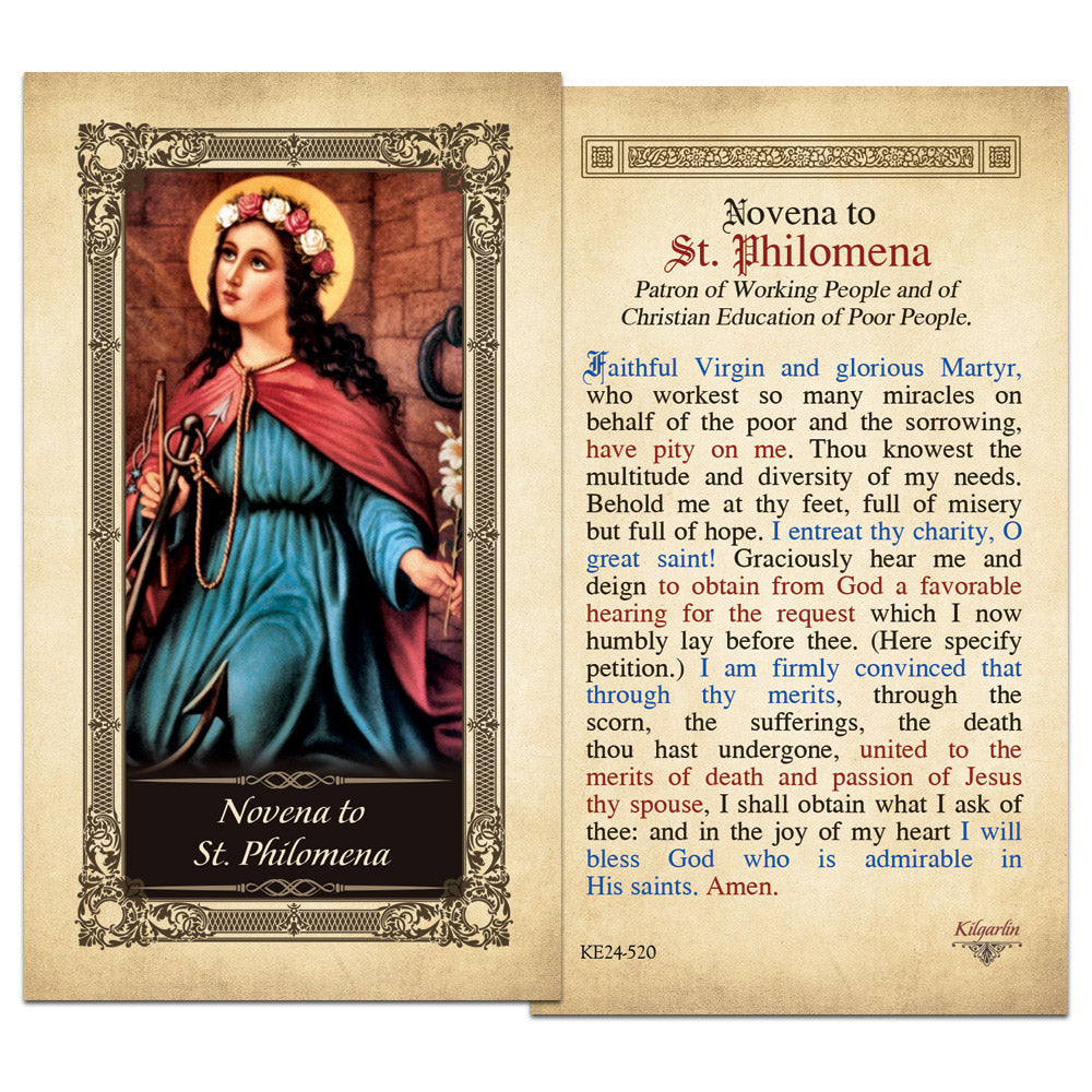 Novena to St. Philomena laminated Catholic prayer card with full novena text