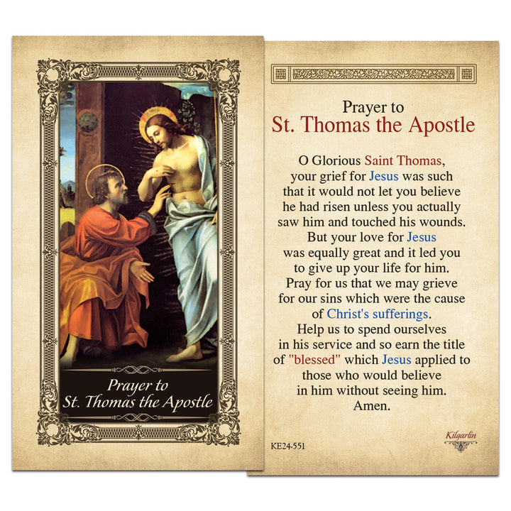 St. Thomas the Apostle laminated Catholic prayer card with full prayer text