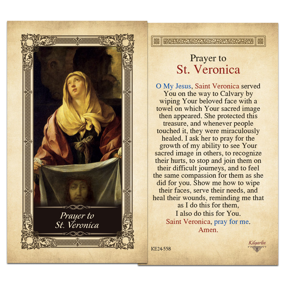 St. Veronica laminated Catholic prayer card with full prayer text