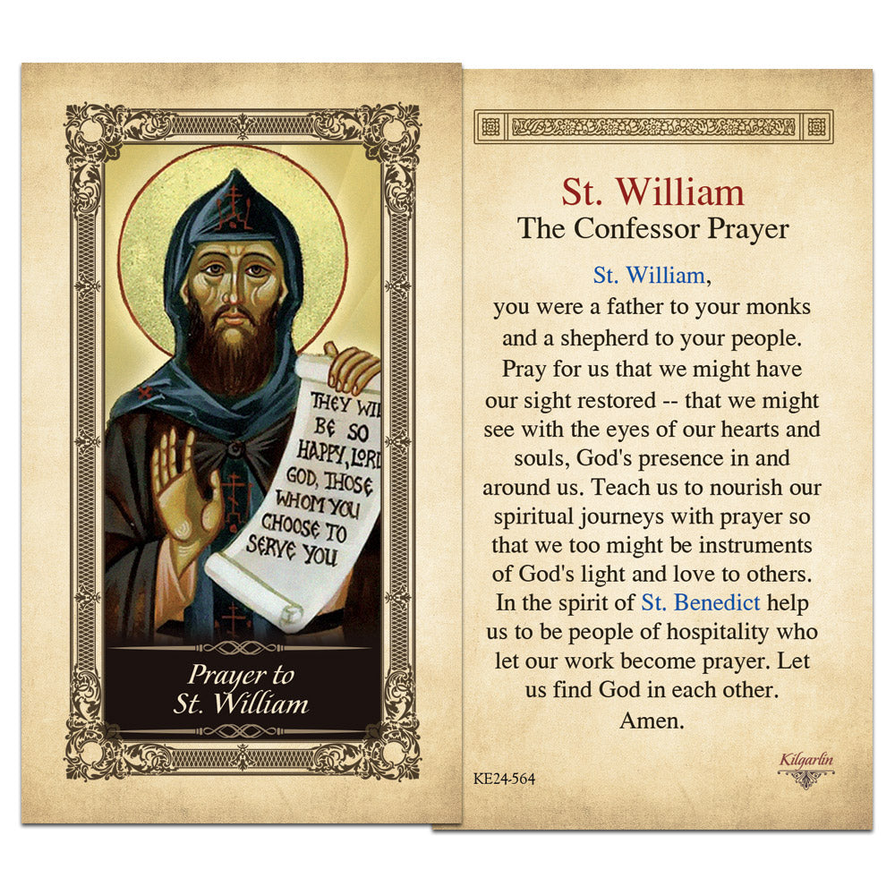 St. William Catholic prayer card with prayer for courage humility and spiritual sight