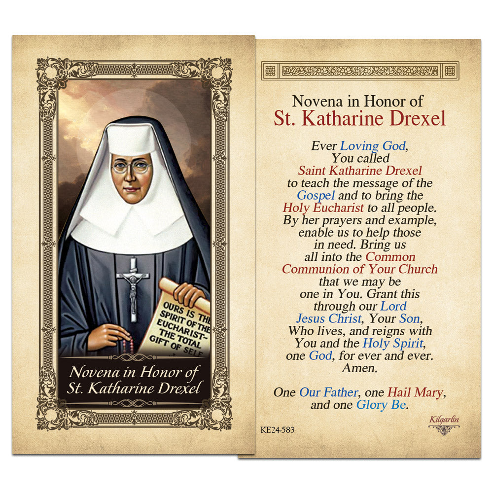 St. Katharine Drexel laminated Catholic novena prayer card with full prayer text