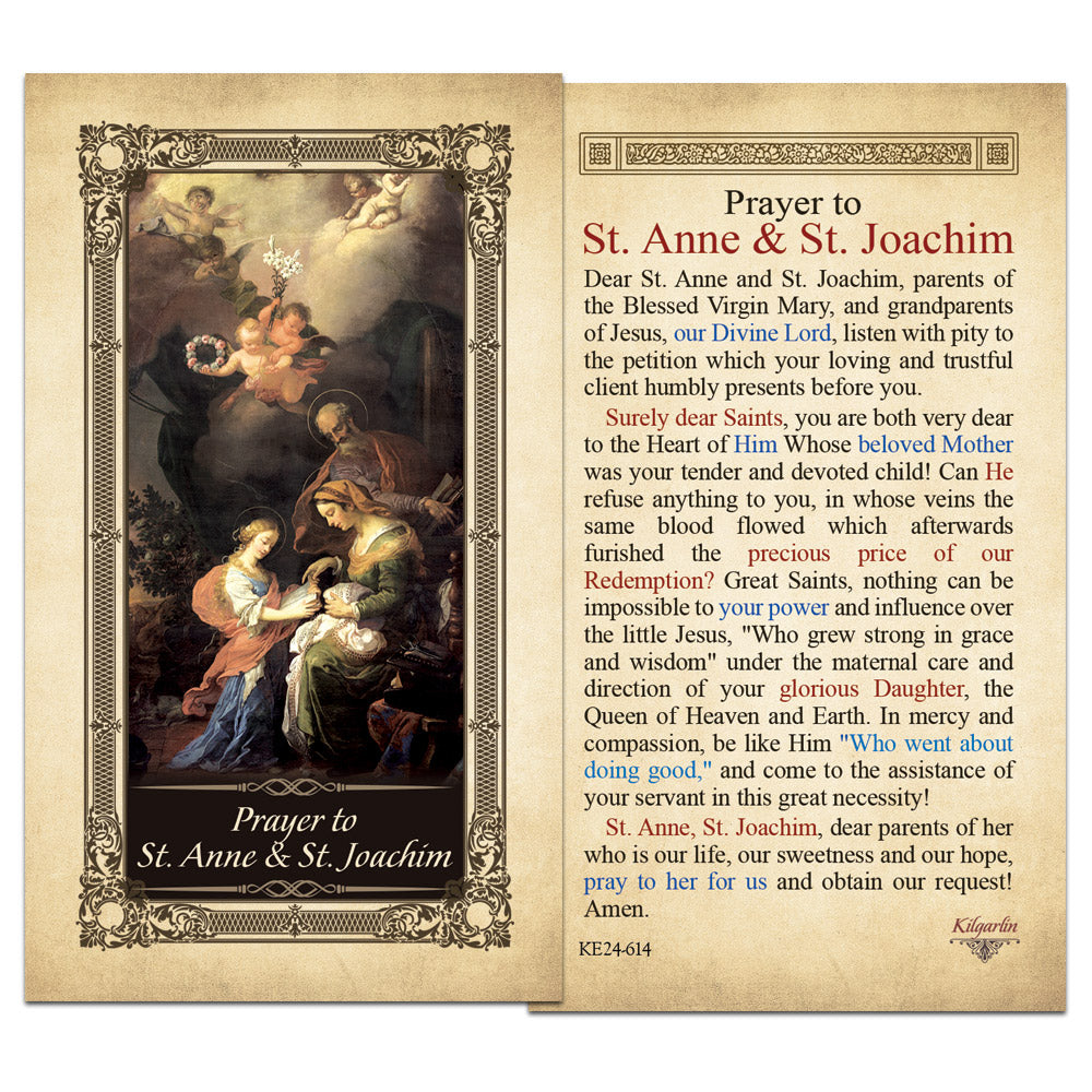 St. Anne and St. Joachim laminated Catholic prayer card with full family prayer