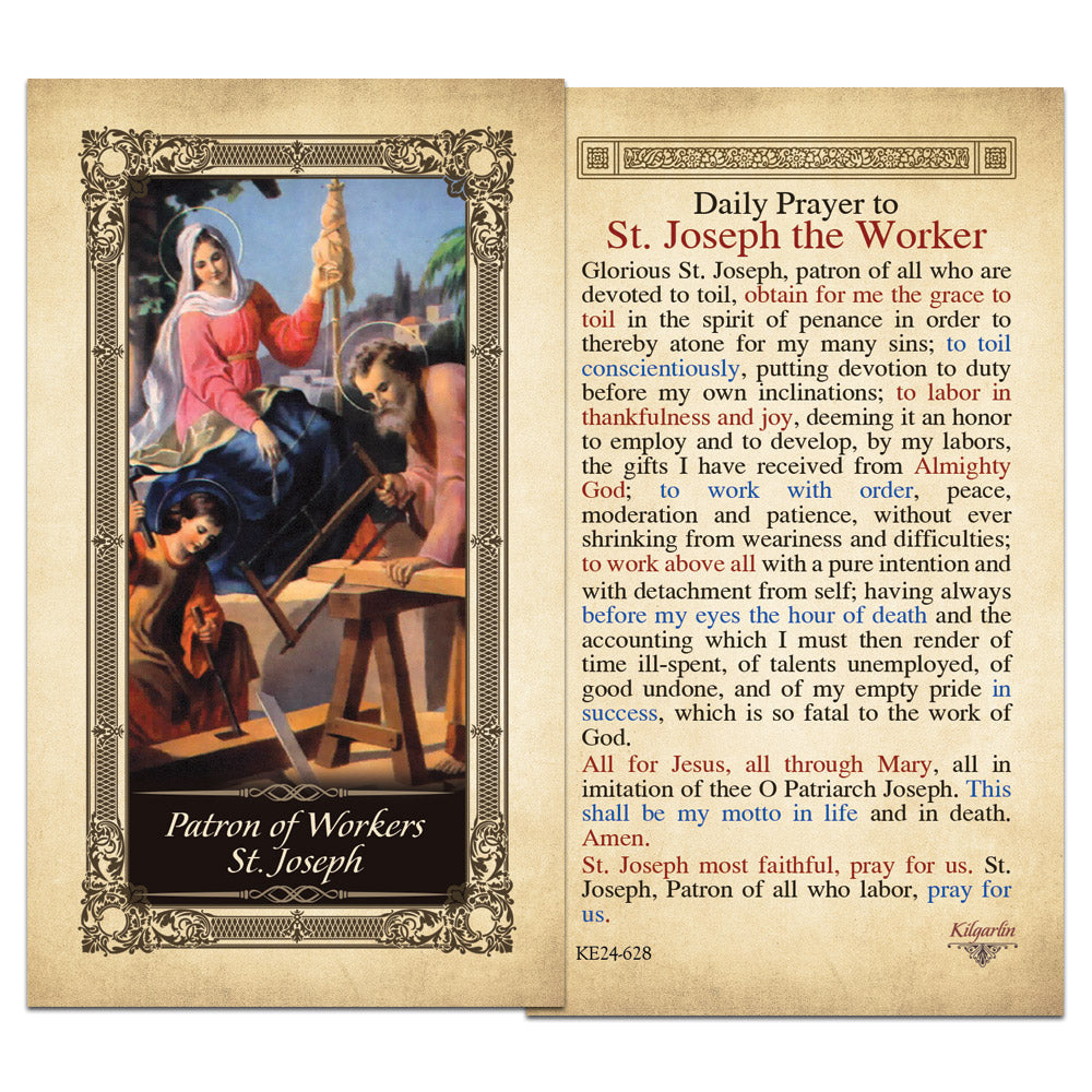 St. Joseph the Worker laminated Catholic prayer card with daily work prayer