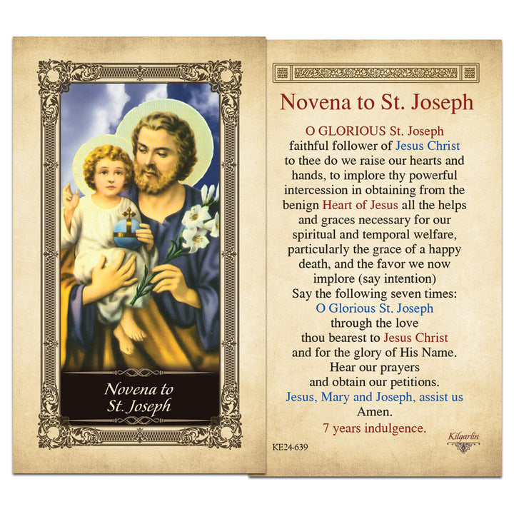 Novena to St. Joseph laminated Catholic prayer card with full novena prayer