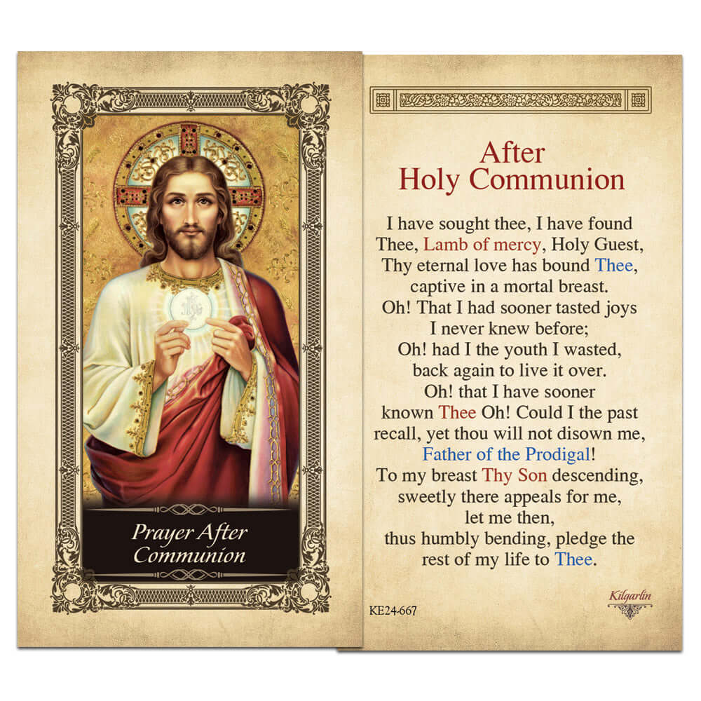 Prayer After Communion Kilgarlin Laminated Prayer Card with Catholic thanksgiving prayer after Holy Communion for Eucharistic devotion and First Communion gifts.