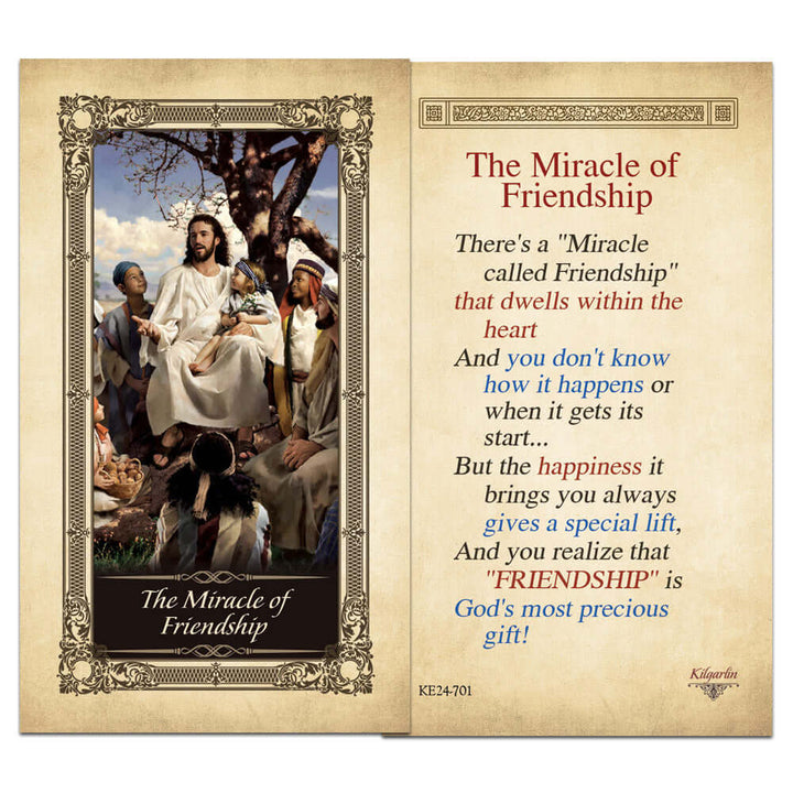 The Miracle of Friendship laminated Catholic card with inspirational friendship verse